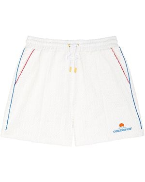 CASABLANCA Monogram-Jacquard Towelling Cotton-Blend Shorts - White