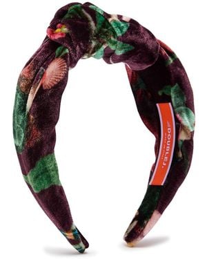 La DoubleJ Love Knot Floral-Print Velour Headband - Black
