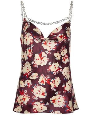 Rabanne Floral-Print Metal Detail Silk Blouse - Red