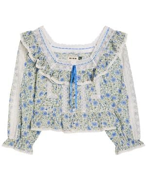 RIXO London Oceana Floral-Print Ruffled Cotton Blouse - Blue