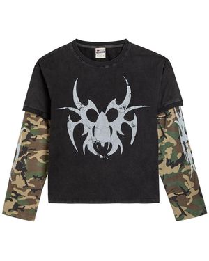 Chew Forever Roach Layered Long Sleeve Cotton T-Shirt - Black