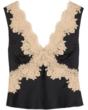 RIXO London Emmie Lace-Trim Satin Top - Black