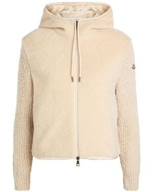 Moncler Hooded Wool-Blend And Teddy Jumper - Natural