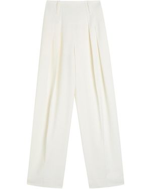 Victoria Beckham Pleated High-Rise Wool-Blend Trousers - White