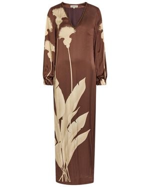 ANDRES OTALORA Palmas Floral-Print Maxi Tunic Dress - Brown