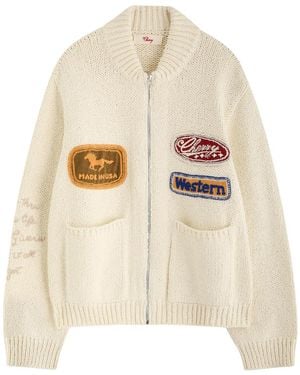 CHERRY LA Western Patch-Appliqué Cotton Cardigan - Natural