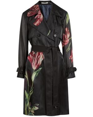 Alice + Olivia Silvia Floral-Print Organza Trench Coat - Black