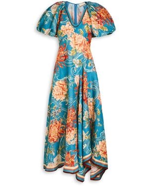 ALÉMAIS Fletcher Floral-Printed Flax Maxi Dress - Blue