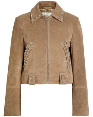 STAUD Hugo Stud-Embellished Suede Jacket - Natural
