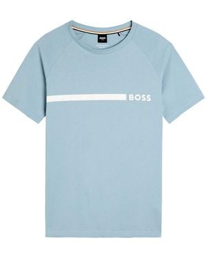 BOSS Logo-Print Cotton T-Shirt - Blue