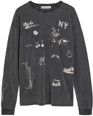 Duke & Dexter Sketch Printed Long Sleeve Cotton T-Shirt - Grey