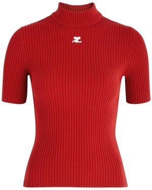 Courreges Logo Ribbed-Knit Top - Red