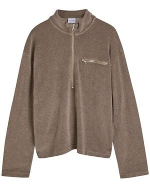 MKI Miyuki-Zoku Logo-Embroidered Terry Half-Zip Sweatshirt - Brown