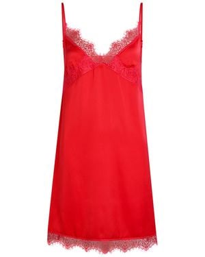 Simone Perele Satin Secrets Lace-Trim Satin Mini Night Dress - Red