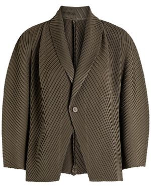 Issey Miyake Pleated Satin-Plissé Cardigan - Green