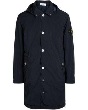 Stone Island Logo Hooded Shell Coat - Blue