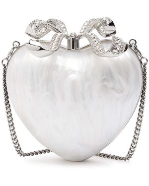 Self-Portrait Heart Crystal-Embellished Pearlescent Acrylic Clutch - Grey
