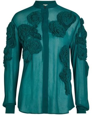 Dries Van Noten Chowsa Floral-Appliquéd Chiffon Shirt - Green