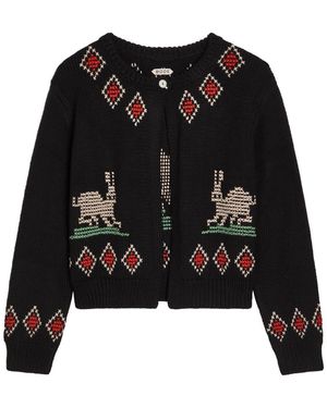 Bode Bunny Embroidered Wool Cardigan - Black