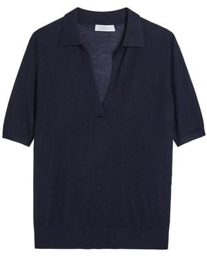 Gabriela Hearst Frank Cashmere And Silk-Blend Polo Top - Blue