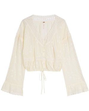 Free People Sweet Love Floral-Embroidered Cotton Blouse - White