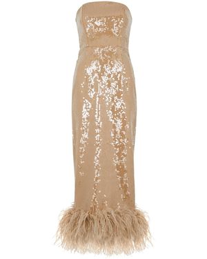 16Arlington 16arlington Minelli Feather-trimmed Sequin Dress - Natural