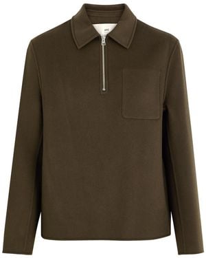 Ami Paris Half-Zip Wool-Blend Overshirt - Green