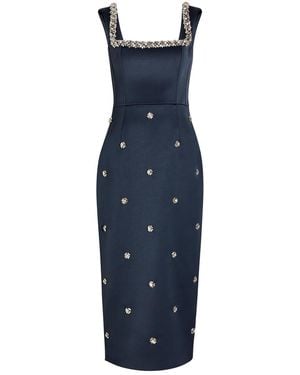 Rebecca Vallance Ayla Crystal-Embellished Satin-Crepe Midi Dress - Blue
