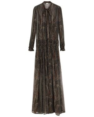 Saint Laurent Paisley-Print Silk-Blend Chiffon Maxi Dress - Grey