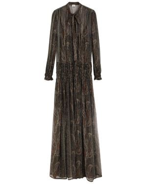 Saint Laurent Paisley-Print Silk-Blend Chiffon Maxi Dress - Grey