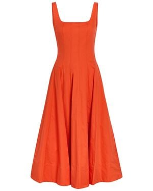 STAUD Wells Stretch-Cotton Midi Dress - Red