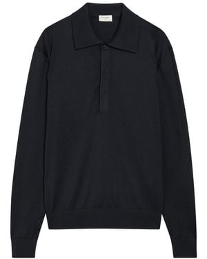 Saint Laurent Silk And Cotton-Blend Polo Shirt - Blue