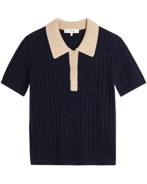 FRAME Ribbed Cashmere Polo Top - Blue
