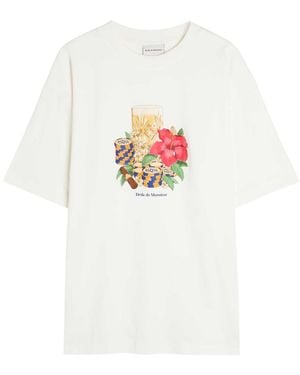 Drole de Monsieur Hibiscus Club Printed Cotton T-Shirt - White