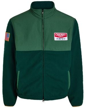CHERRY LA Racing Appliquéd Paneled Fleece Jacket - Green