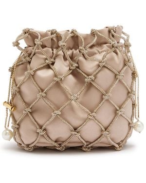 Rosantica Selene Capri Crystal-Embellished Satin Drawstring Bag - Natural