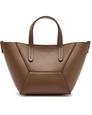 Brunello Cucinelli Bead Mini Leather Tote Bag - Brown