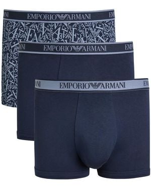 Emporio Armani Logo-Jacquard Stretch-Cotton Trunks - Blue