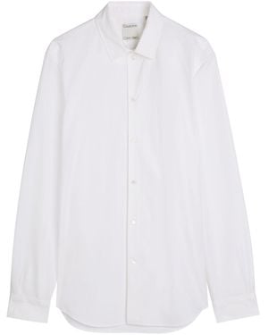 Calvin Klein Logo-Embroidered Cotton-Poplin Shirt - White