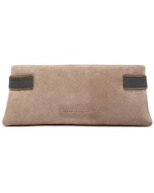 Brunello Cucinelli Bead Embellished Suede Clutch - Multicolor