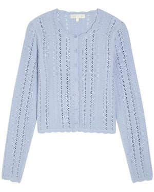 LoveShackFancy Peridot Cropped Pointelle-Knit Cardigan - Blue