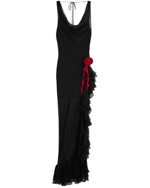 De La Vali Azura Ruffled Sheer Silk-Chiffon Maxi Dress - Black