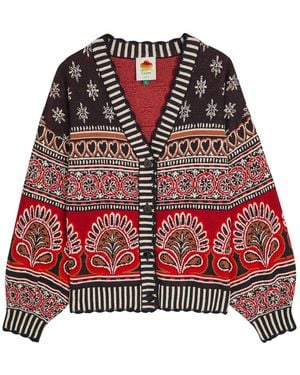 FARM Rio Ainika Groove Patterned Cotton Cardigan - Red
