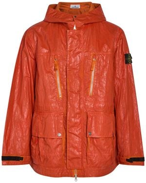 Stone Island Slick Hooded Nylon-Tela Jacket - Orange