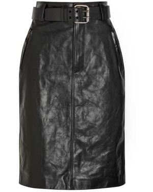 Saint Laurent Belted Leather Midi Skirt - Black