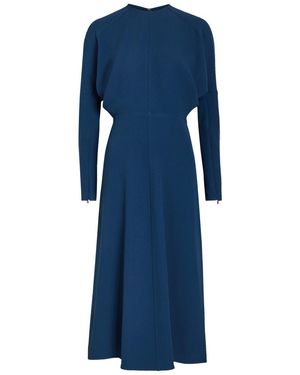 Victoria Beckham Pleated Woven Midi Dress - Blue