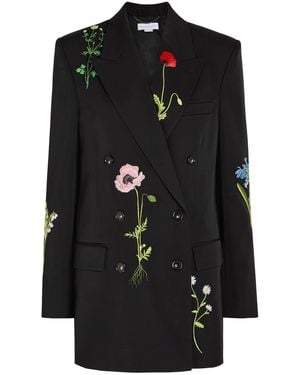 Stella McCartney Boyfriend Floral-Embroidered Wool Blazer - Black