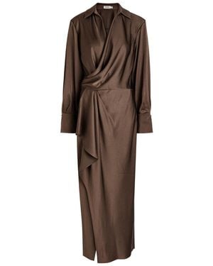 Jonathan Simkhai Talita Wrap-Effect Draped Satin Midi Dress - Brown