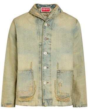 KENZO Shawl-Collar Distressed Jacket - Green