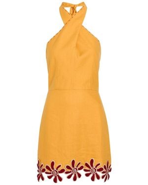 Cala De La Cruz Veneta Floral-Appliquéd Linen Mini Dress - Orange